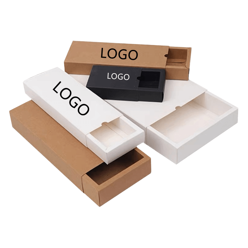 Custom Wholesale Brown Kraft Paper Drawer Box Foldable Flat White Card Box Underwear Socks Gift Box Printing Logo