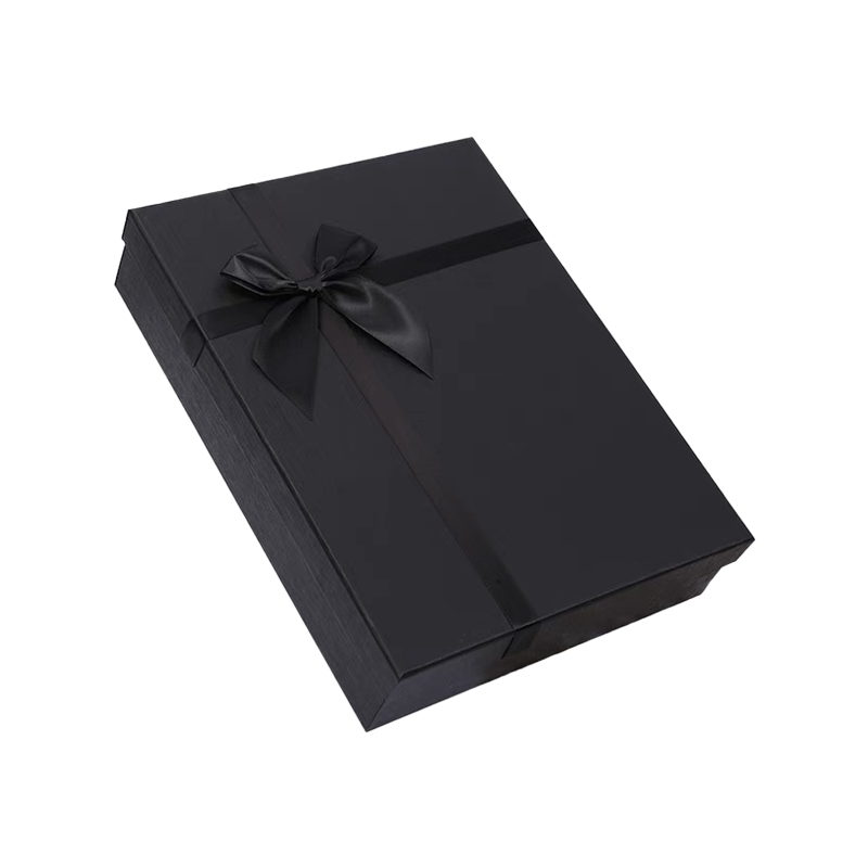 Custom Logo Black Gift Box Clothes T-Shirt Packaging Paper Box Luxury Packaging Boxes With Ribbon Bow