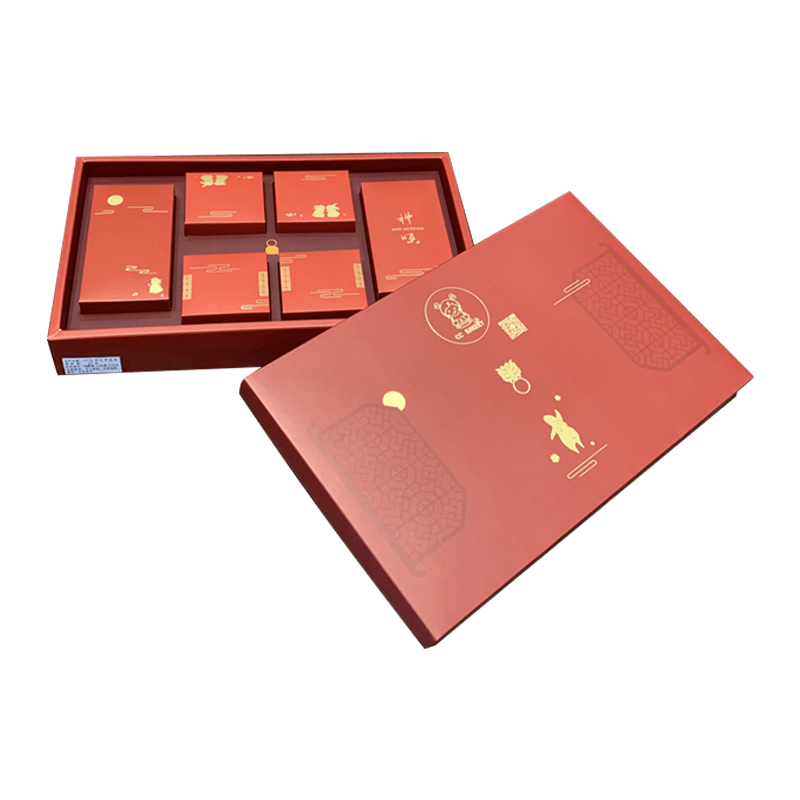 Custom Paper Mooncake Packing Gift Box with Bag Gift Packing Set Red for Mid-autumn Festival for 6 Pcs