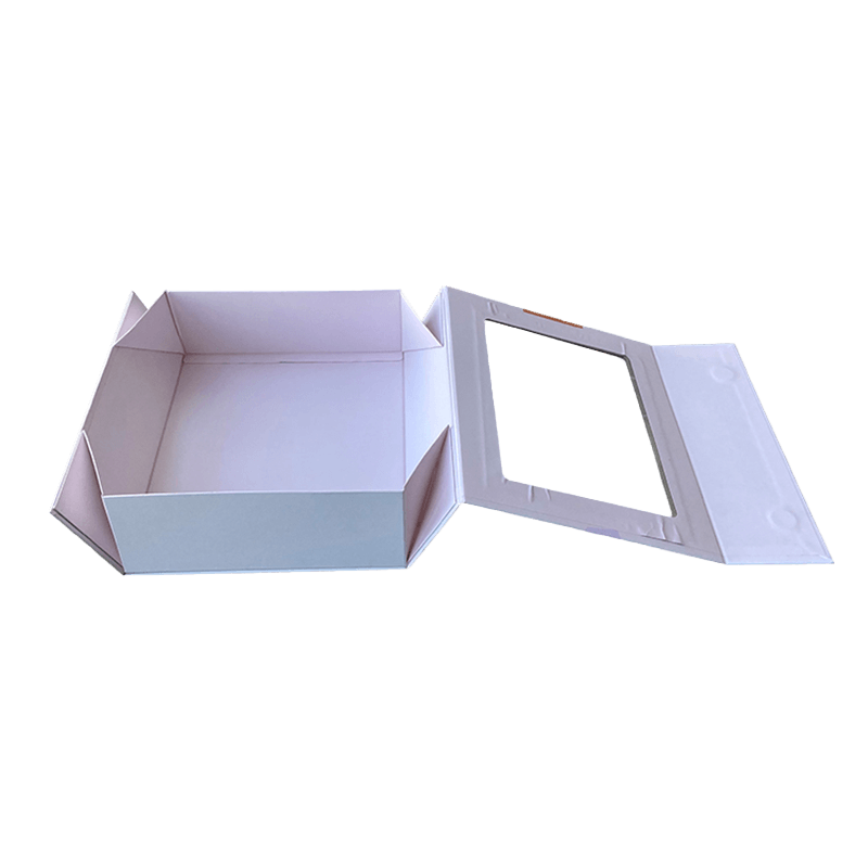 Recyclable Custom Paper Packaging Flat Fold Cardboard Gift Box Logo Clear Window Gift Boxes