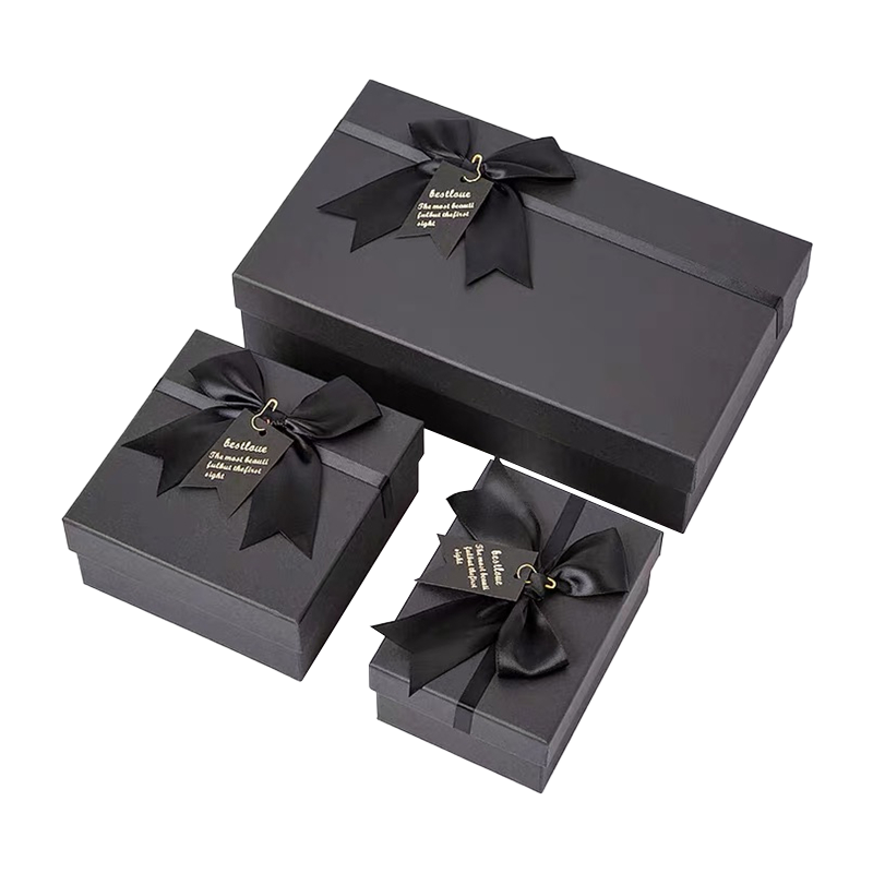 Custom Logo Black Gift Box Clothes T-Shirt Packaging Paper Box Luxury Packaging Boxes With Ribbon Bow