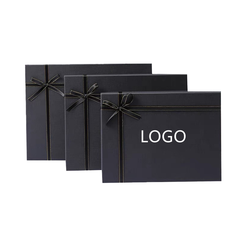 Custom Brand Logo Black Paper Boxes for Clothes Holiday Gift Box Gift Packaging Box WIth Ribbon