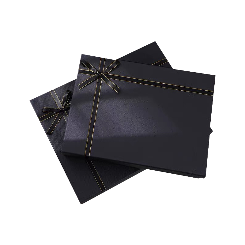 Custom Brand Logo Black Paper Boxes for Clothes Holiday Gift Box Gift Packaging Box WIth Ribbon