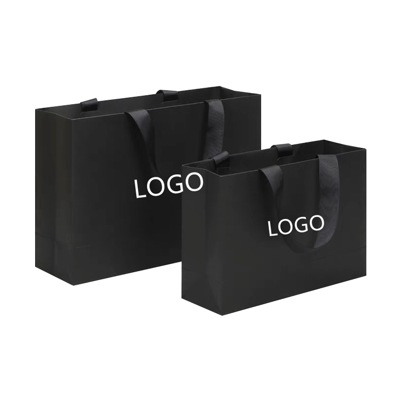 Wholesale Custom Logo Luxury Black Matte Gift Bags Gold Foil Shopping bags Cardboard Paper Bags