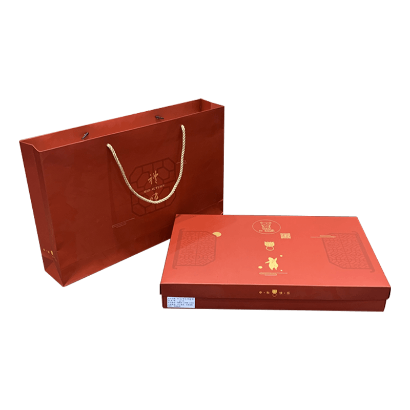 Custom Paper Mooncake Packing Gift Box with Bag Gift Packing Set Red for Mid-autumn Festival for 6 Pcs